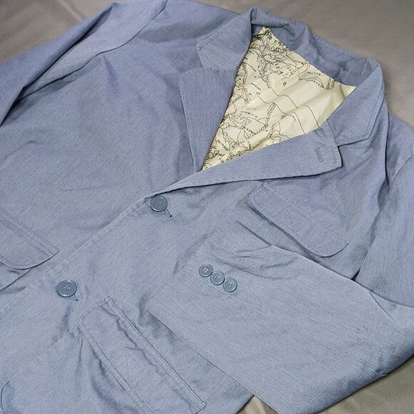 Haband Travelers Chambray Blazer Mens L Blue Map Lined Unstructured Sport Coat - Picture 2 of 12